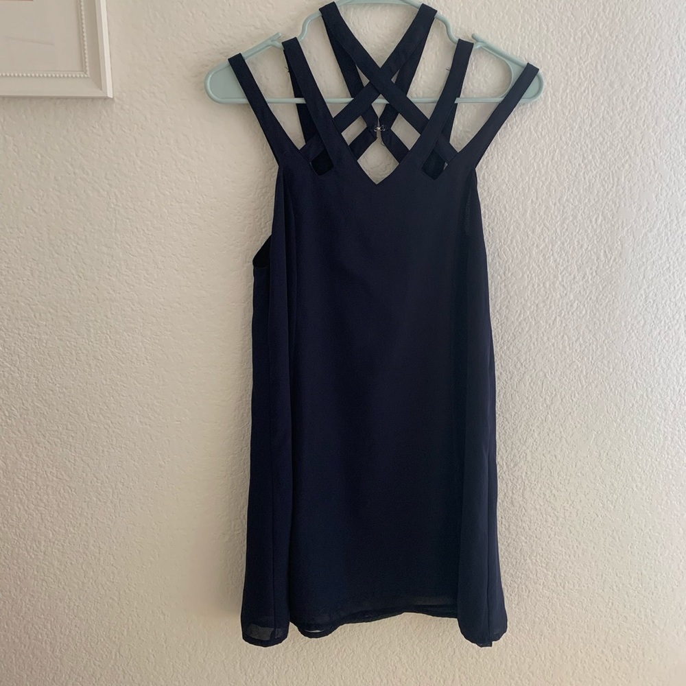 Strappy top navy mini party dress